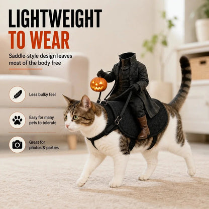 Lightweight saddle-style pet costume leaves the cat's body mostly uncovered