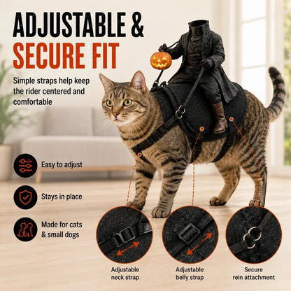 Adjustable neck strap, belly strap and rein attachment on the pet costume