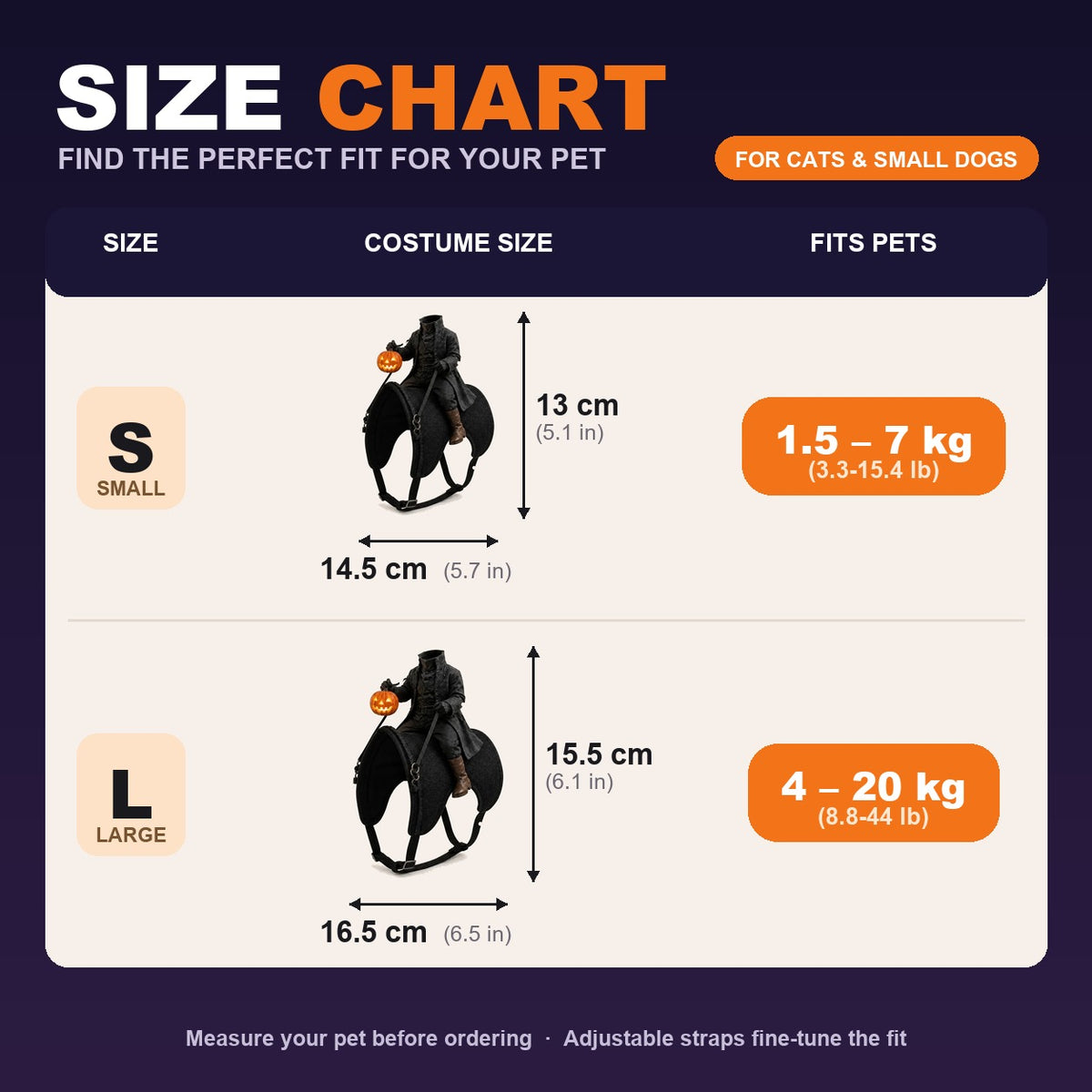 Headless Horseman Rider Pet Costume – Halloween Ca size chart